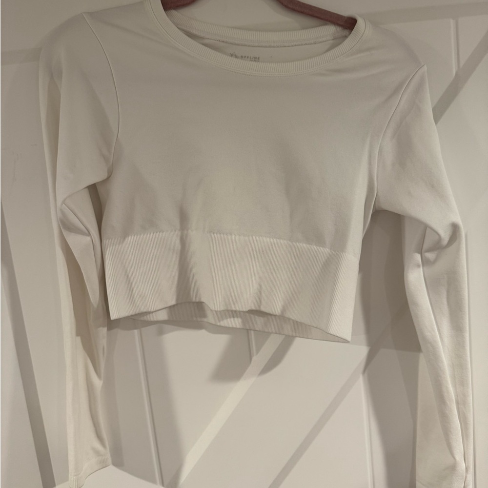 Aerie Cream Long Sleeve Crop Top